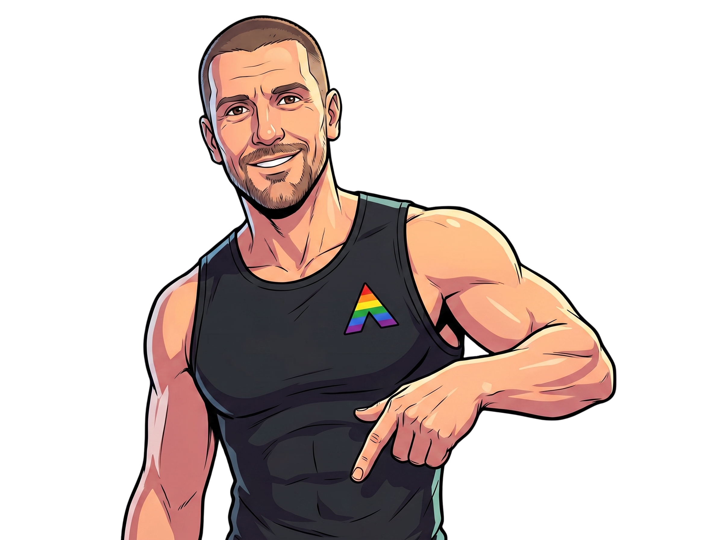 Matt, The Gay Body Coach, pointing down at the tool demo